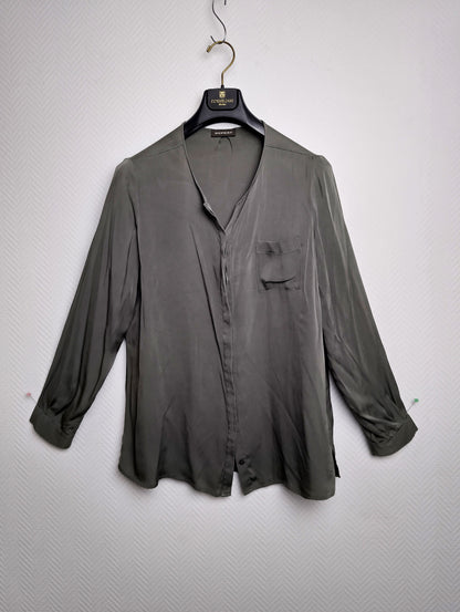 Front view of the olive green shirt