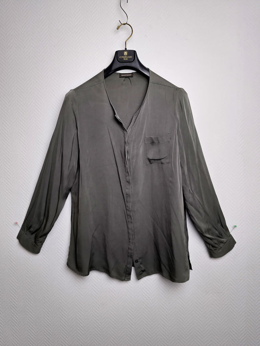 Front view of the olive green shirt