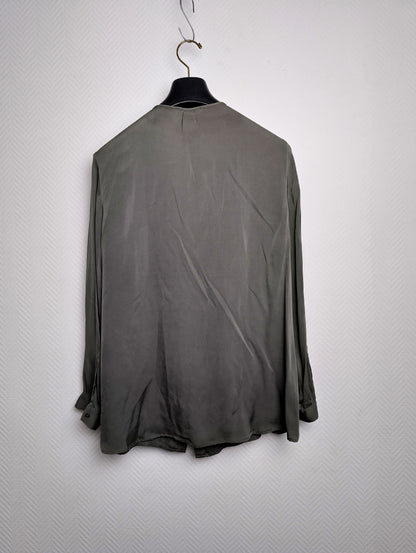 Back view of the olive green shirt
