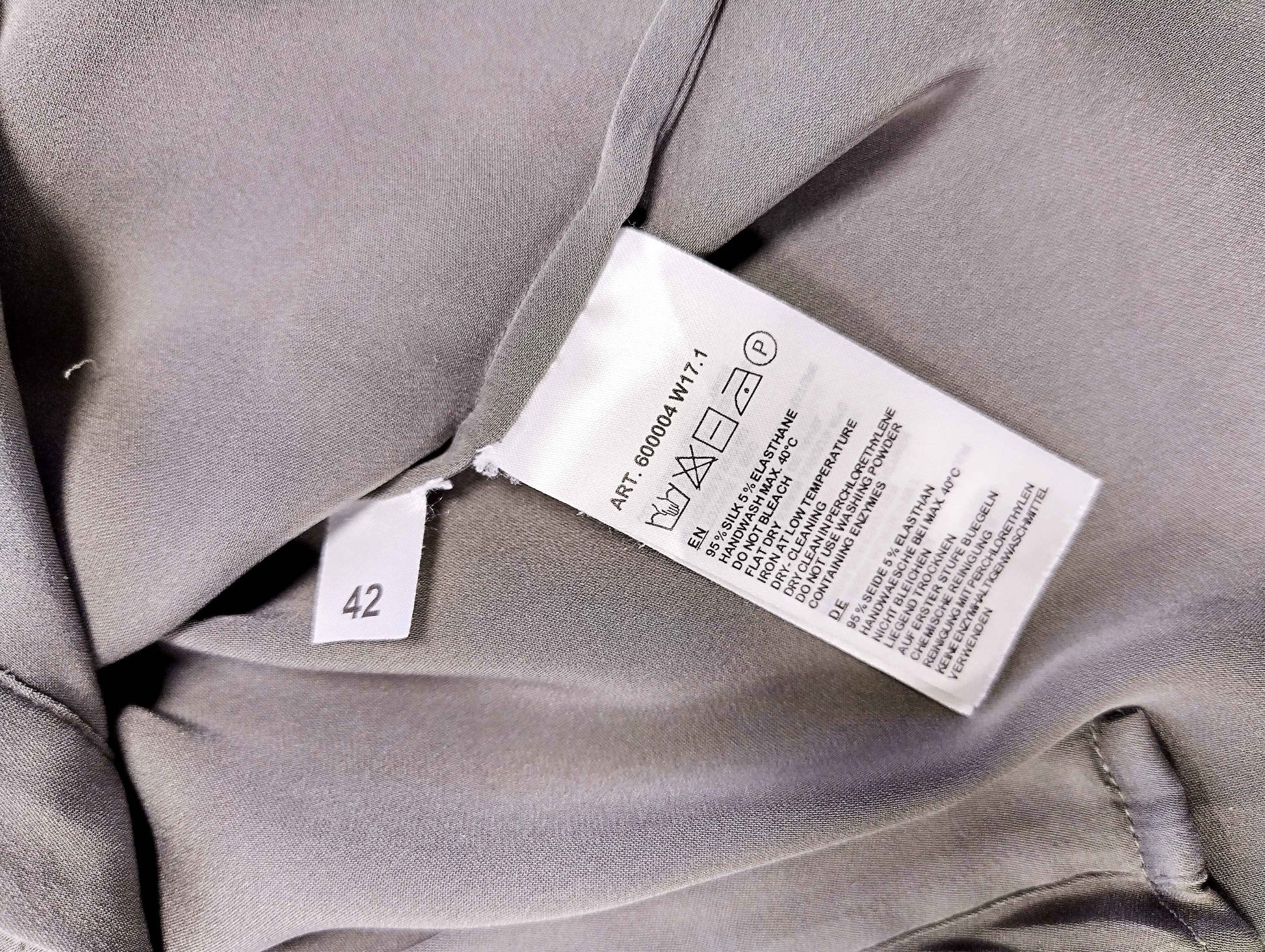 Close-up of the care label and size tag