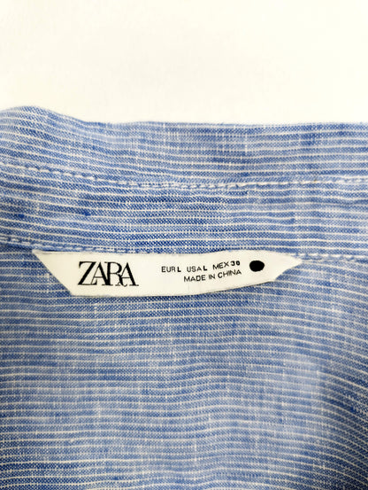 Label of Zara linen shirt with size