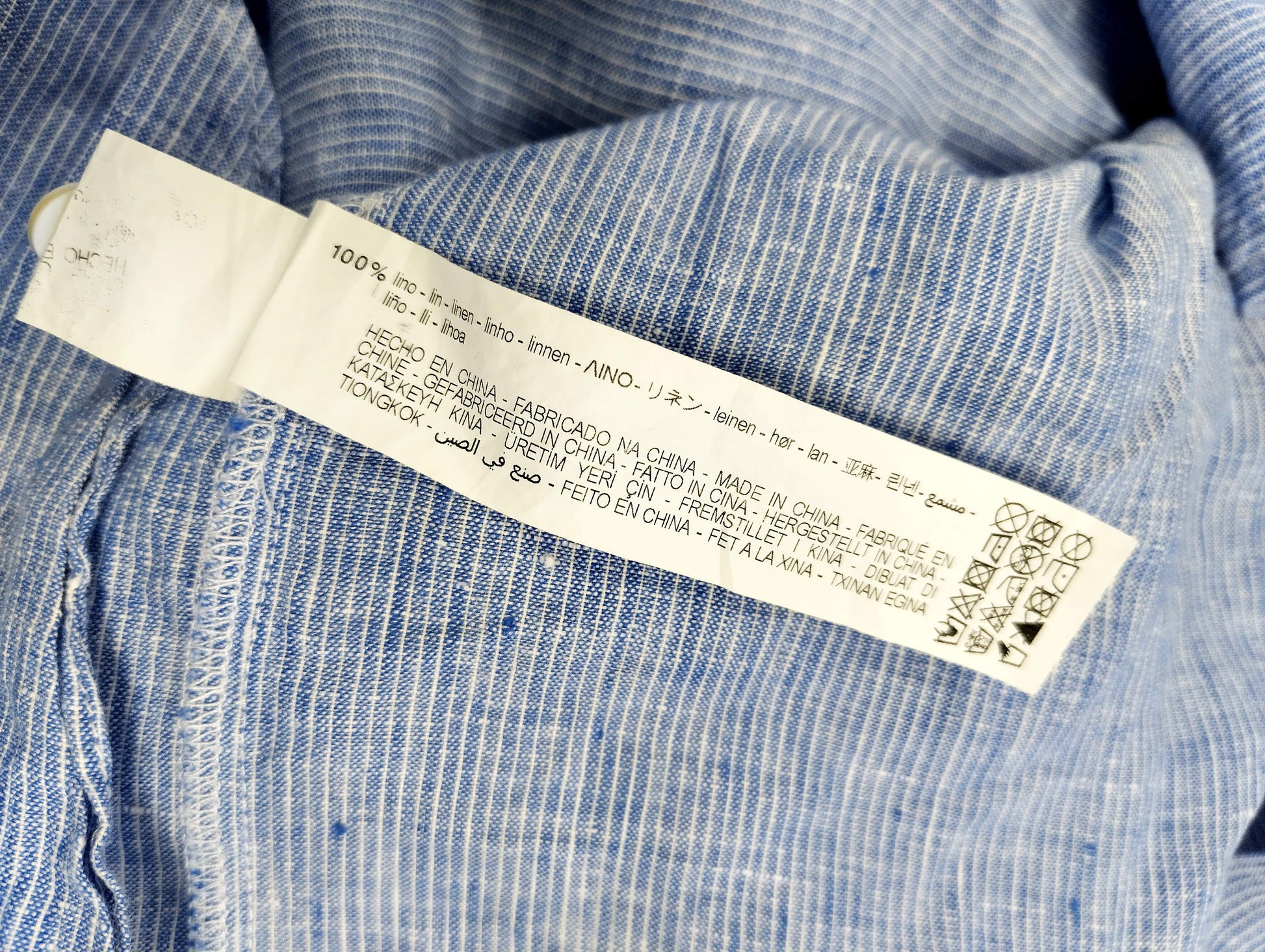 Care label of Zara linen shirt