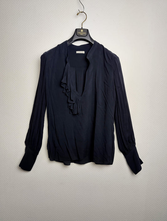 Front view of midnight navy blouse