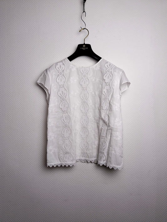 Back view of the white embroidered blouse