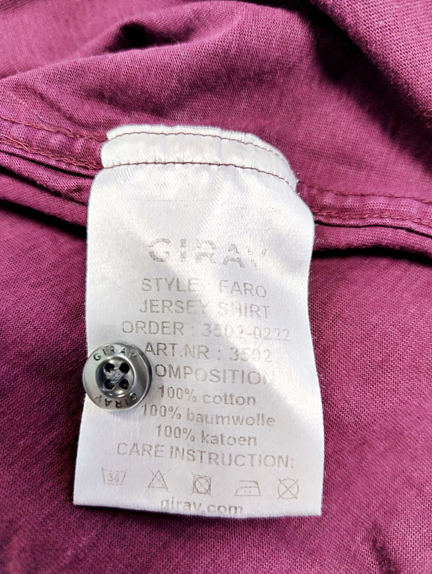 Care instructions for jersey shirt