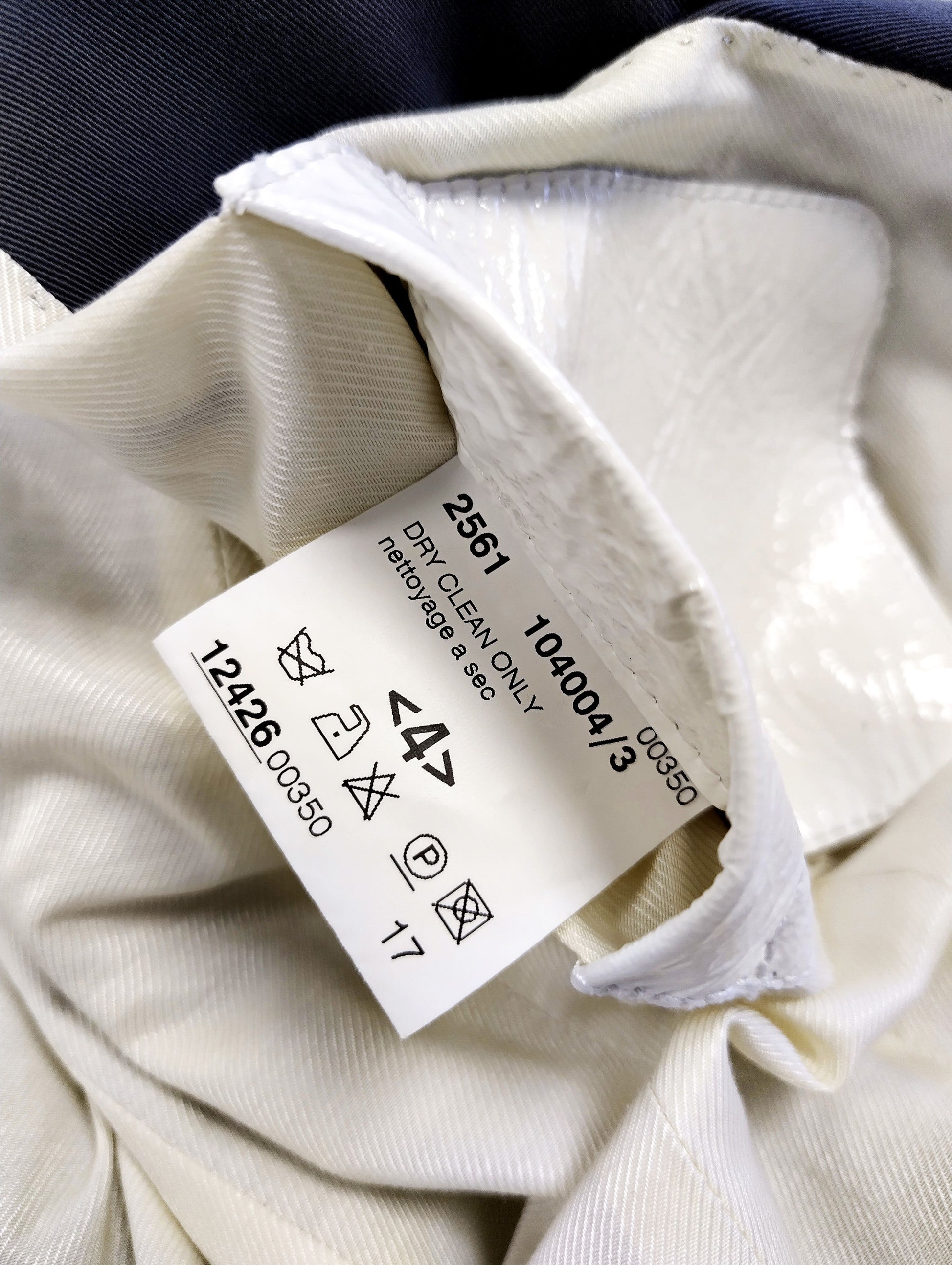 Care label inside the blazer