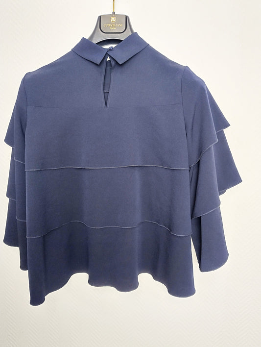 Front view of navy layered top