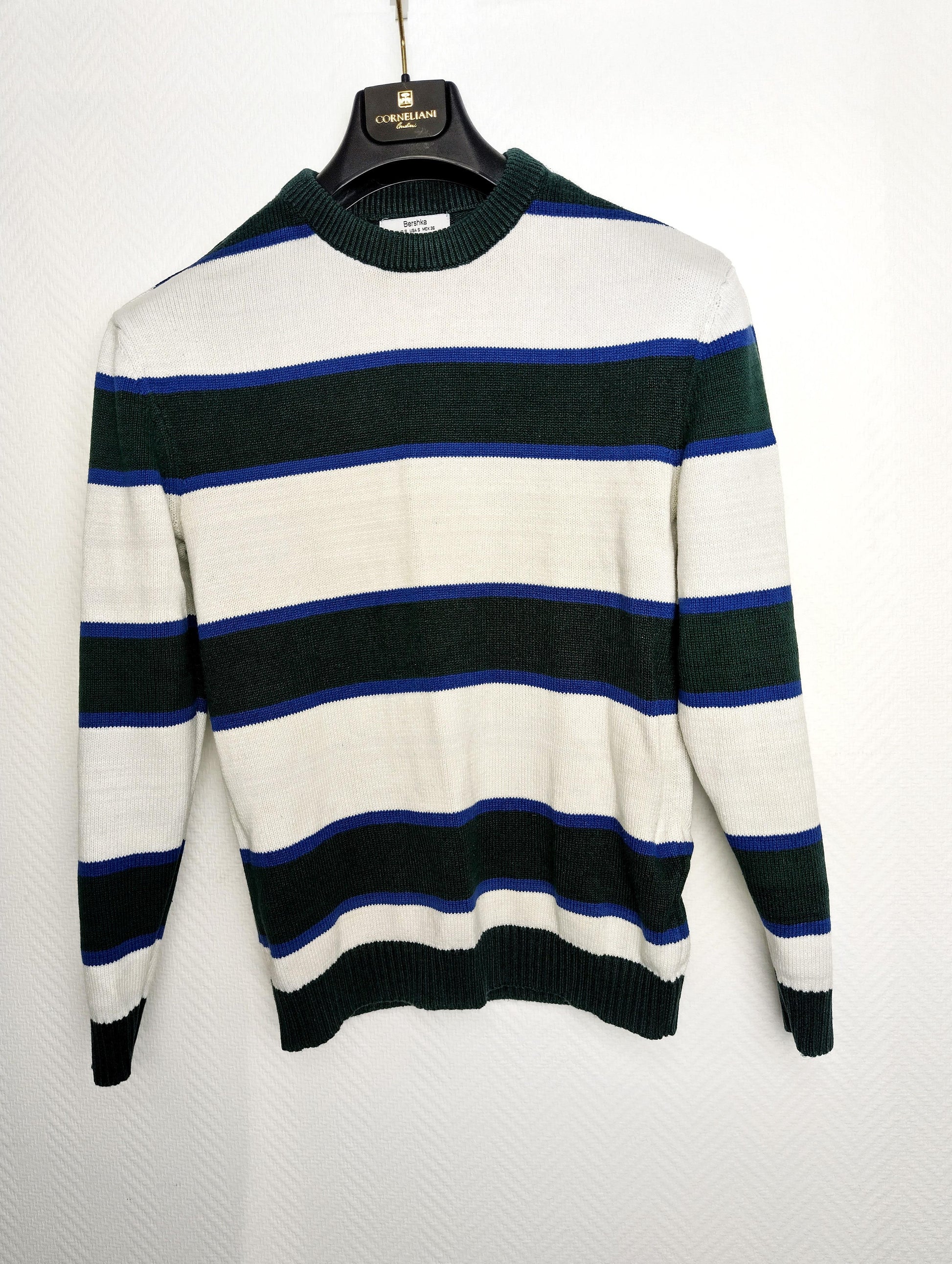 Front view of striped sweater