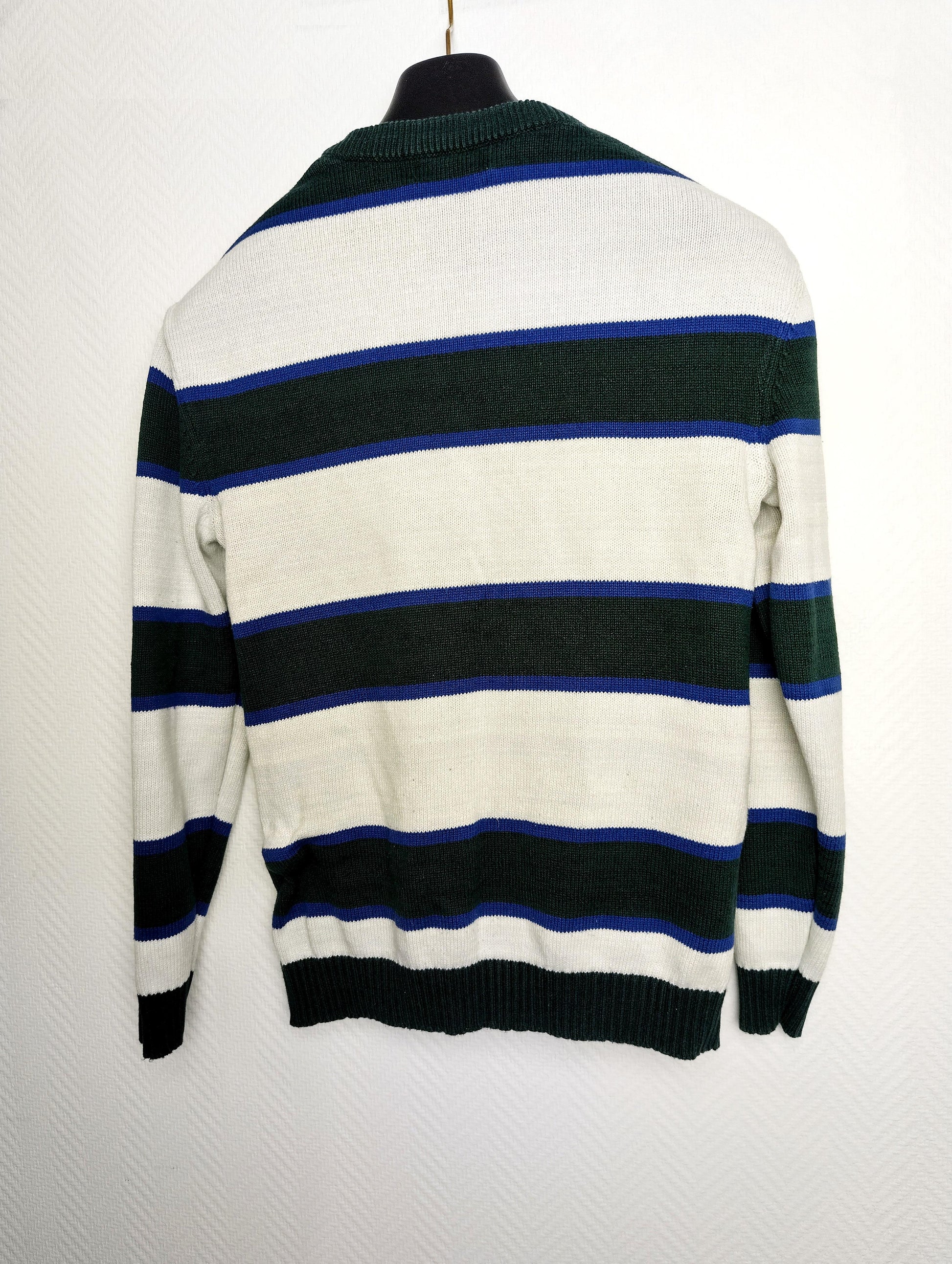 Back view of striped sweater