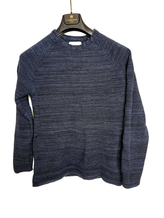 Front view of navy knit sweater