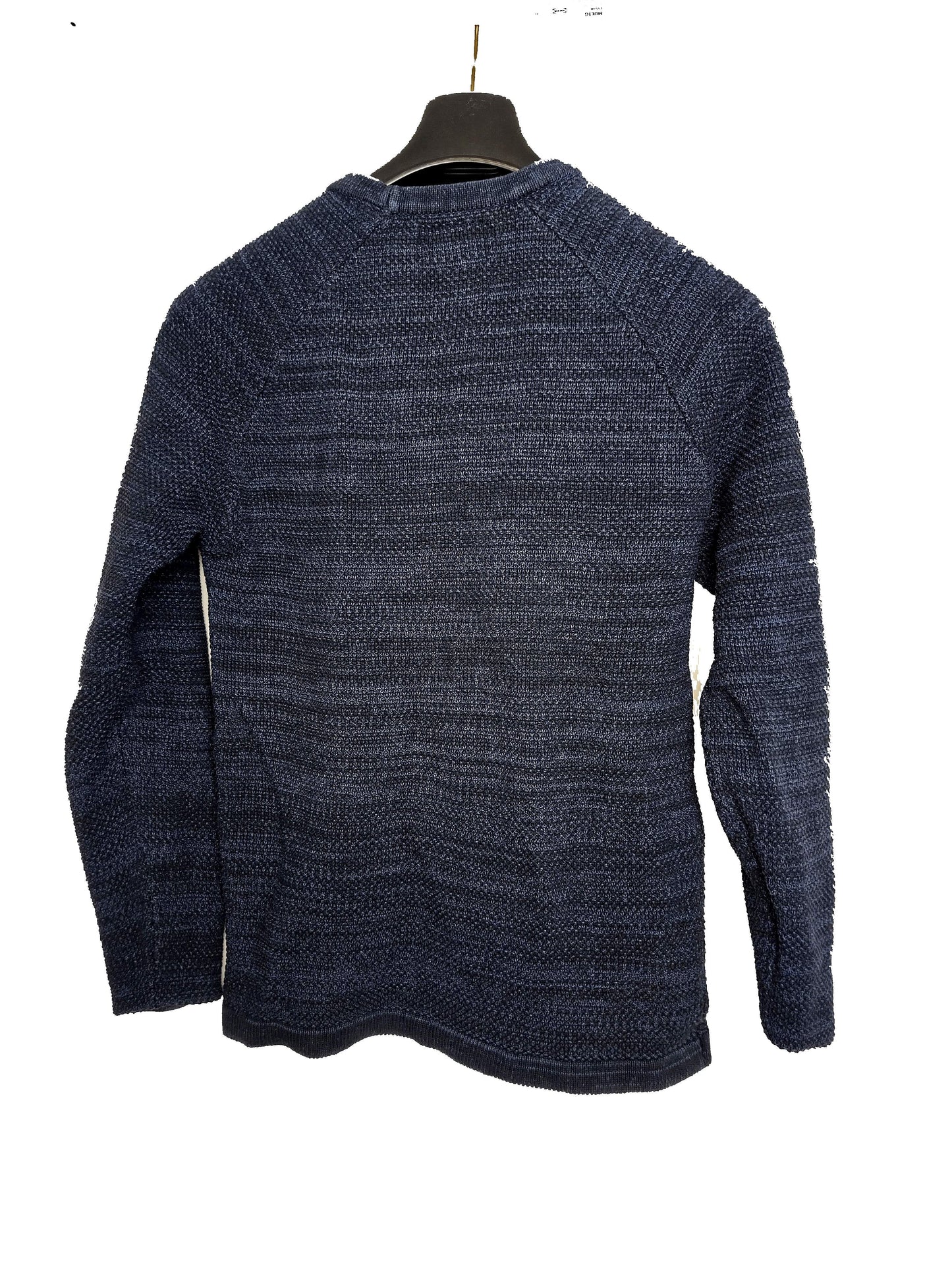 Back view of navy knit sweater