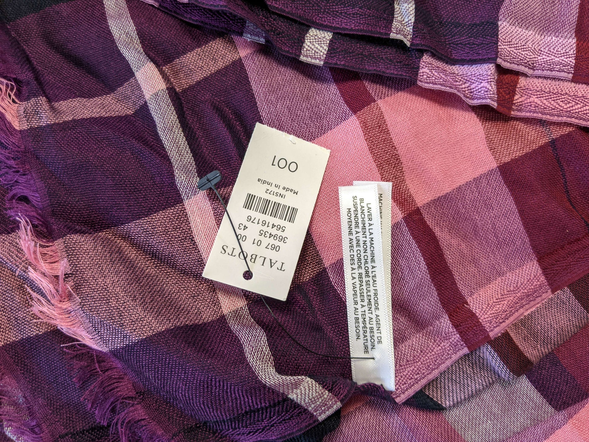 Close-up of Talbots scarf tag