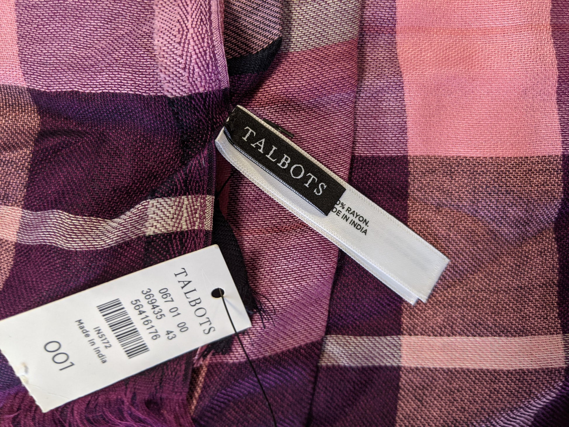 View of Talbots scarf label