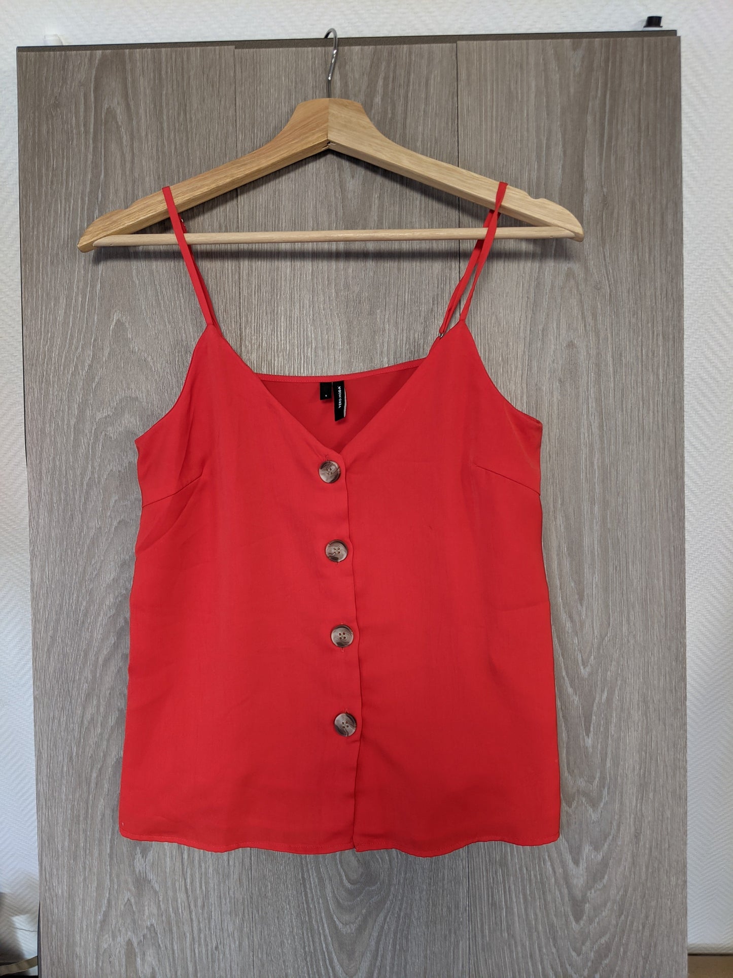 Red buttoned top front view