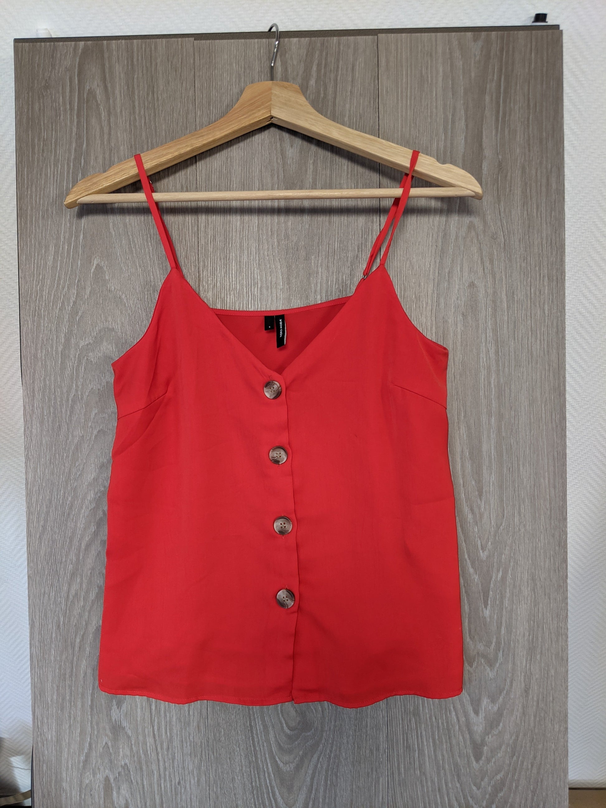 Red buttoned top front view