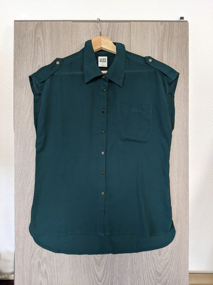 Front view of the dark green shirt