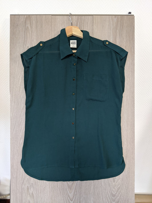 Front view of the dark green shirt