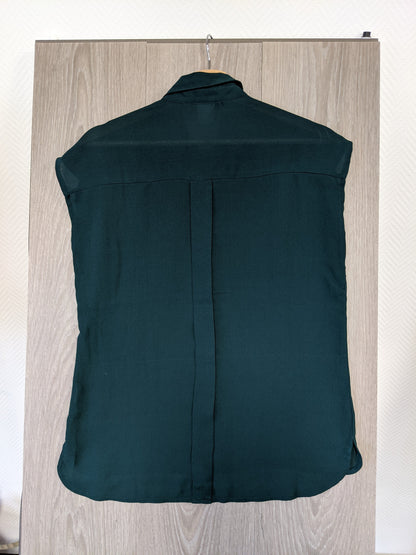 Back view of the dark green shirt