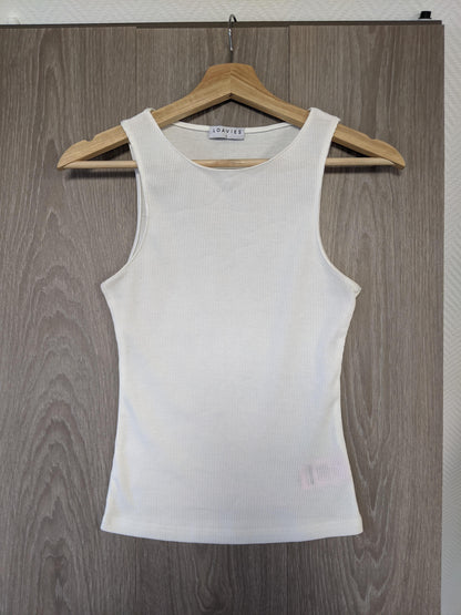 Front view of Loavies white ribbed tank top
