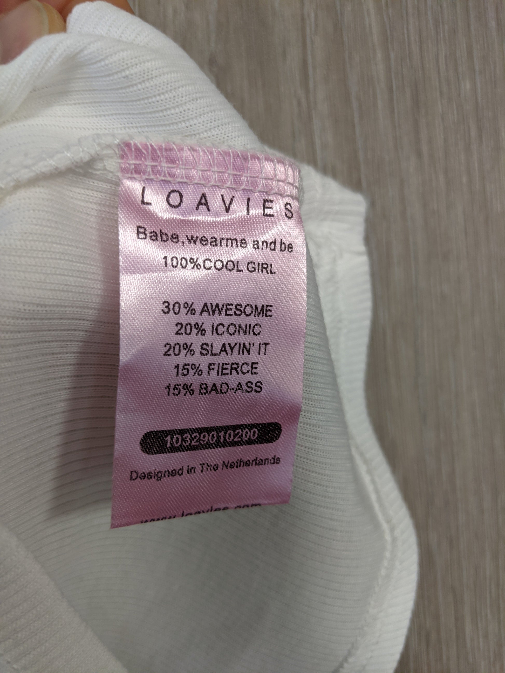 Care label of Loavies tank top
