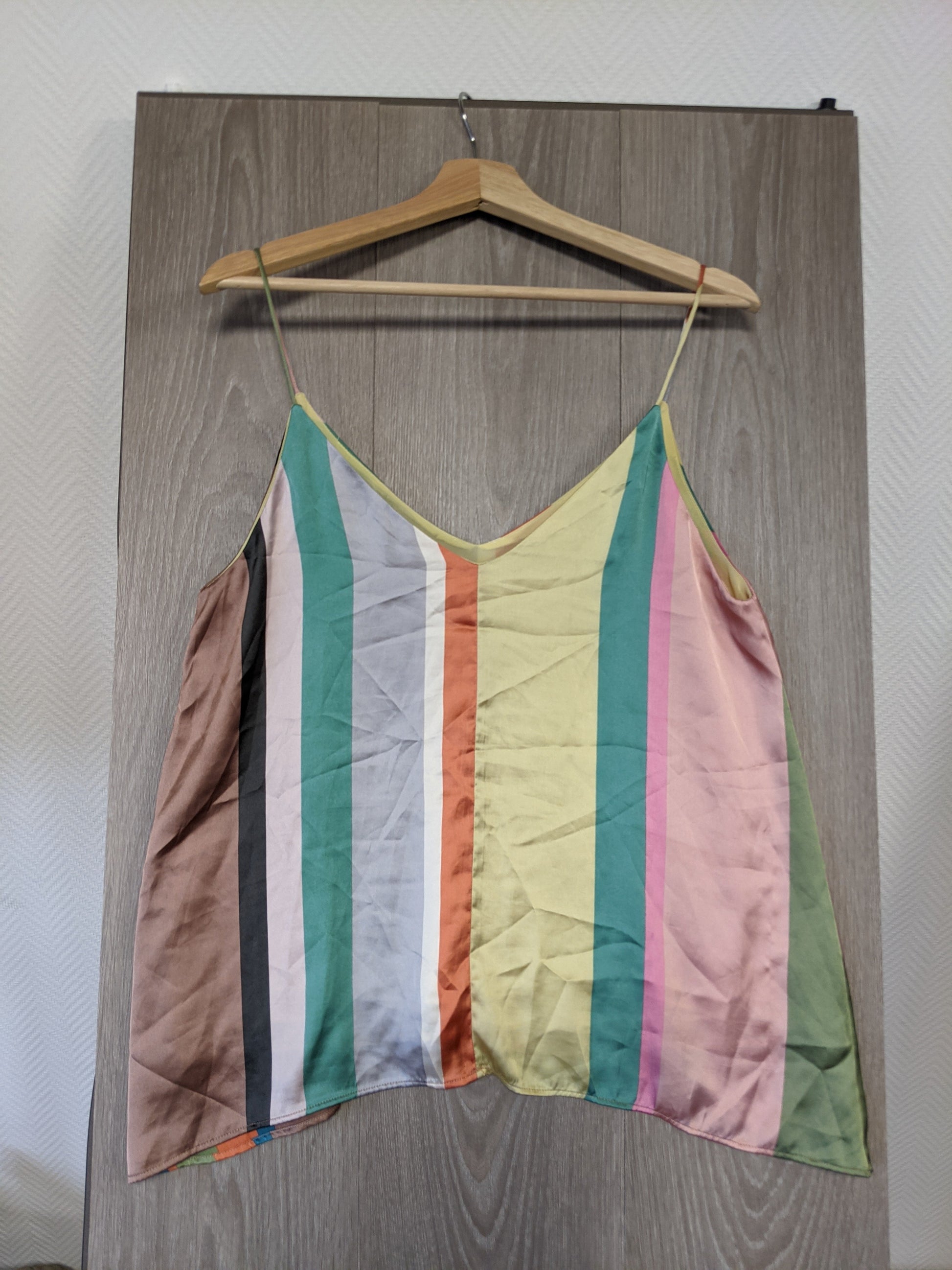 Front view of colorful striped top