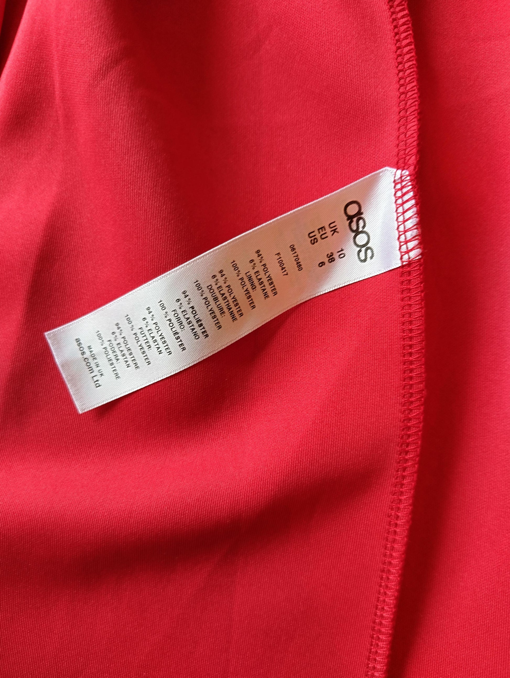 Close-up of ASOS tag and fabric details