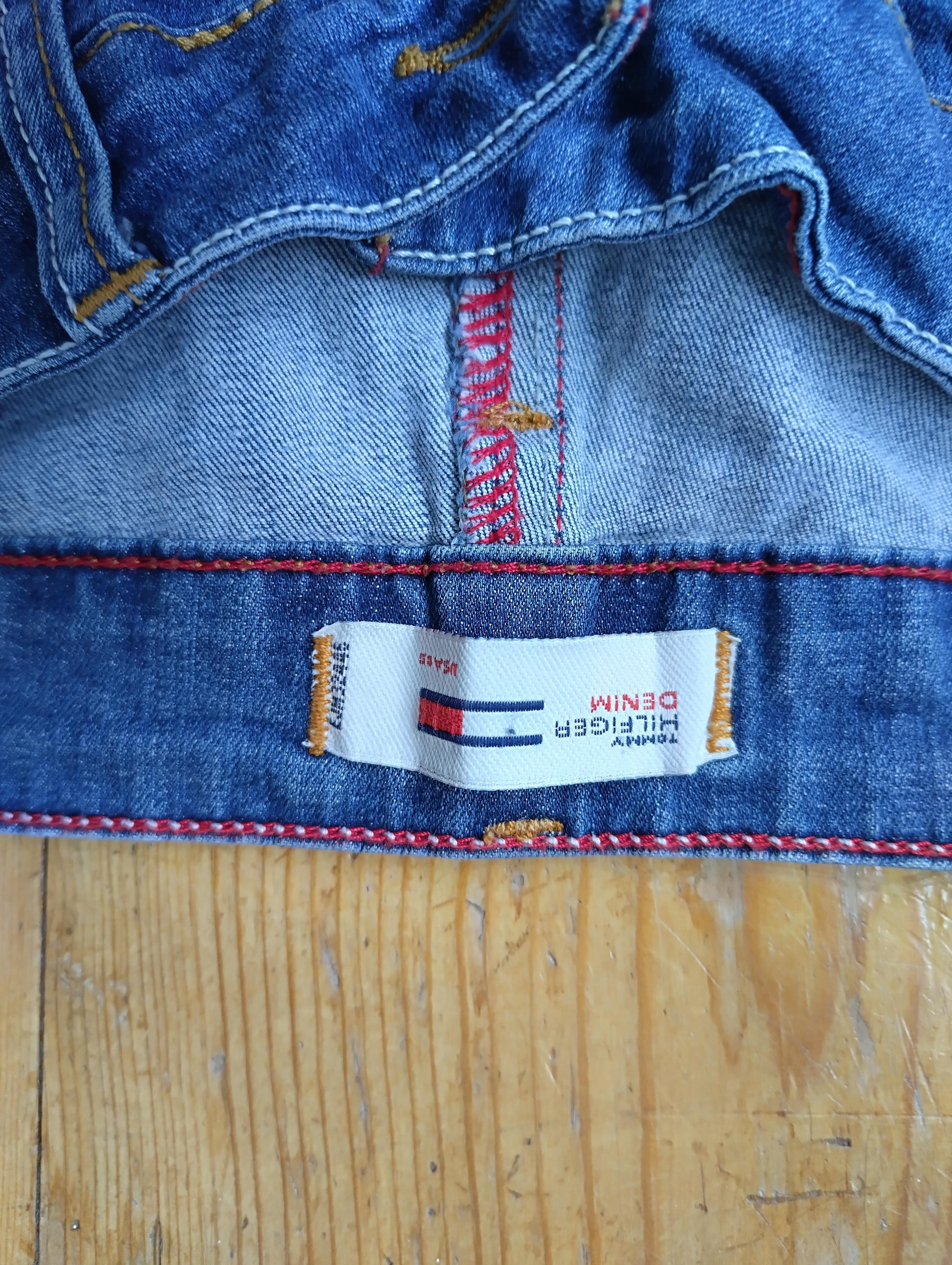 Close-up of Tommy Hilfiger label on waistband