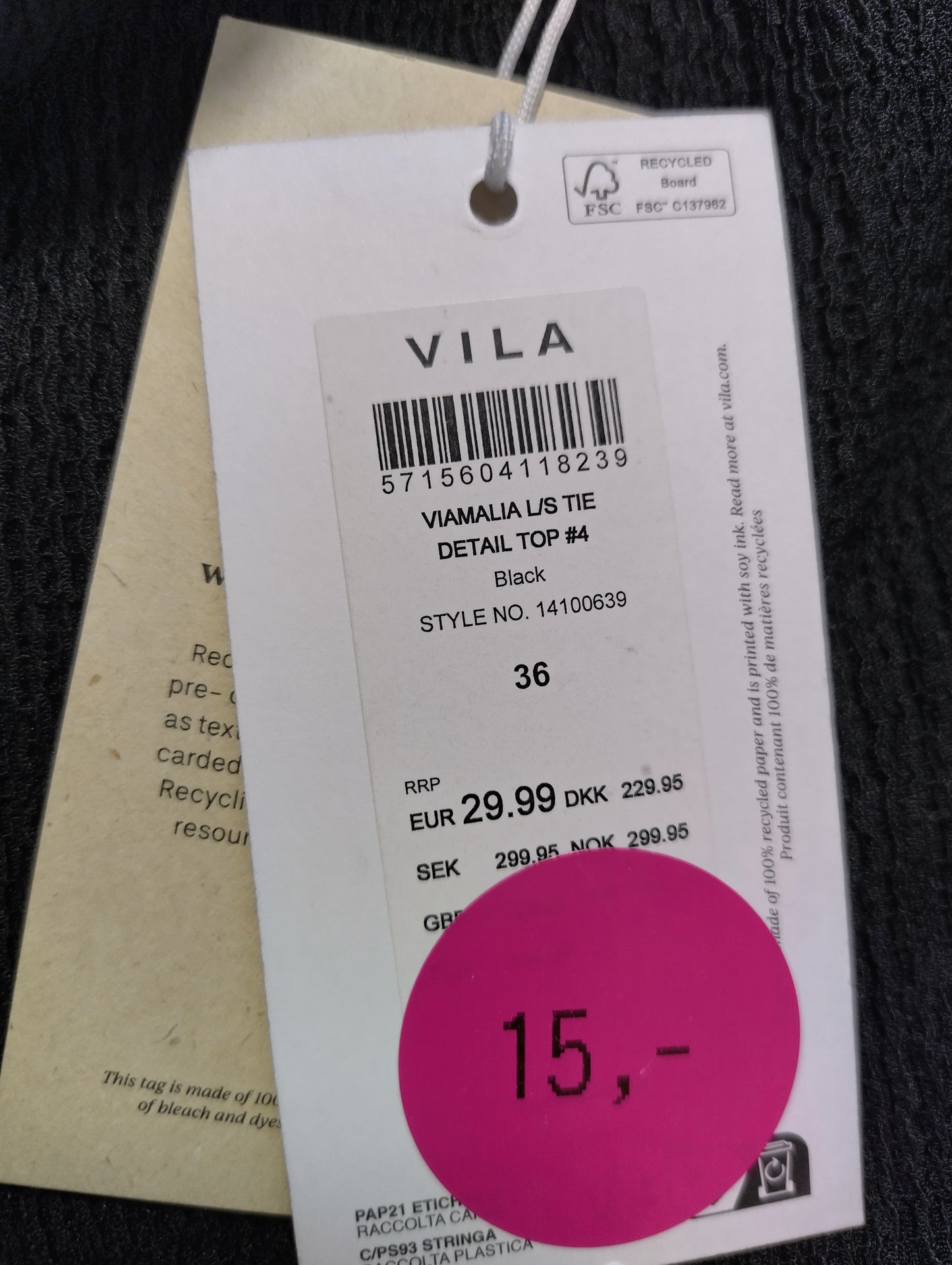 Vila brand tag showing size and price