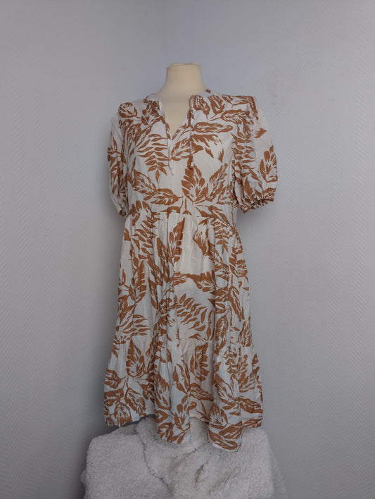 Front view of brown floral dress