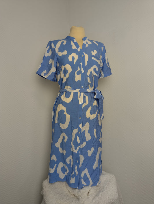 Front view of blue and white shirt dress