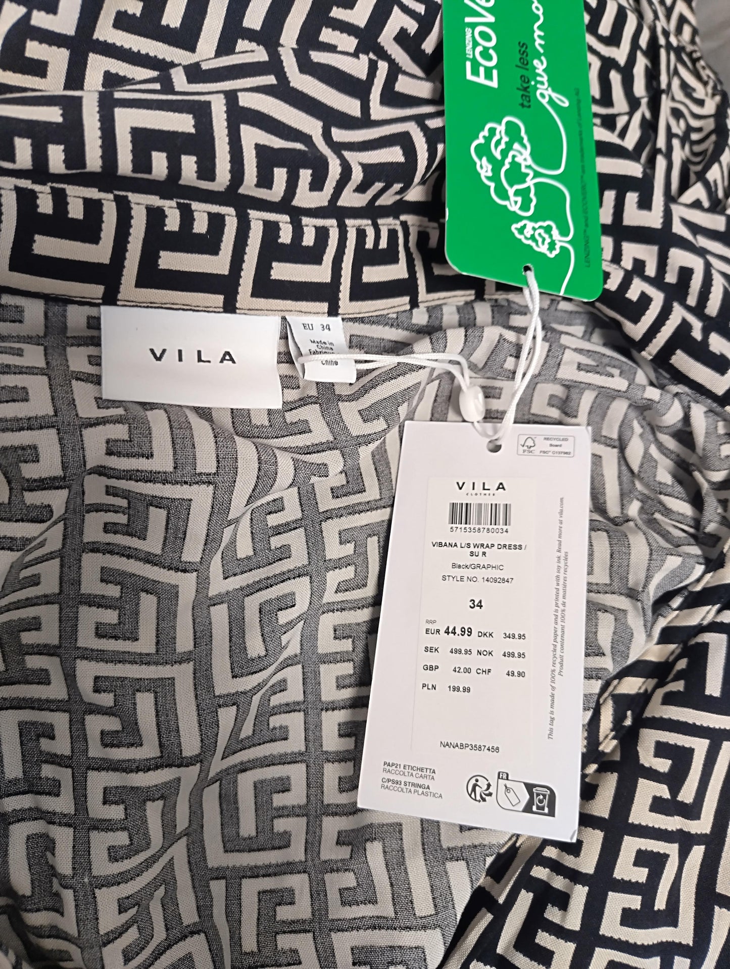 Vila Vibana Black Graphic Wrap Dress