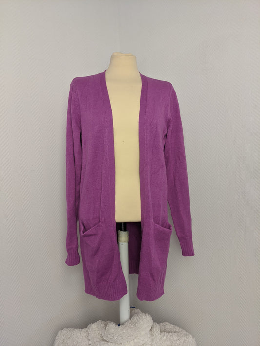 Front view of purple Vila open-front cardigan