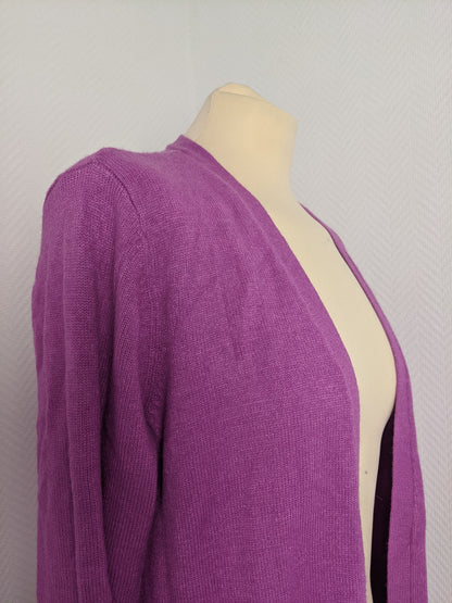 Side view of purple Vila cardigan showing texture