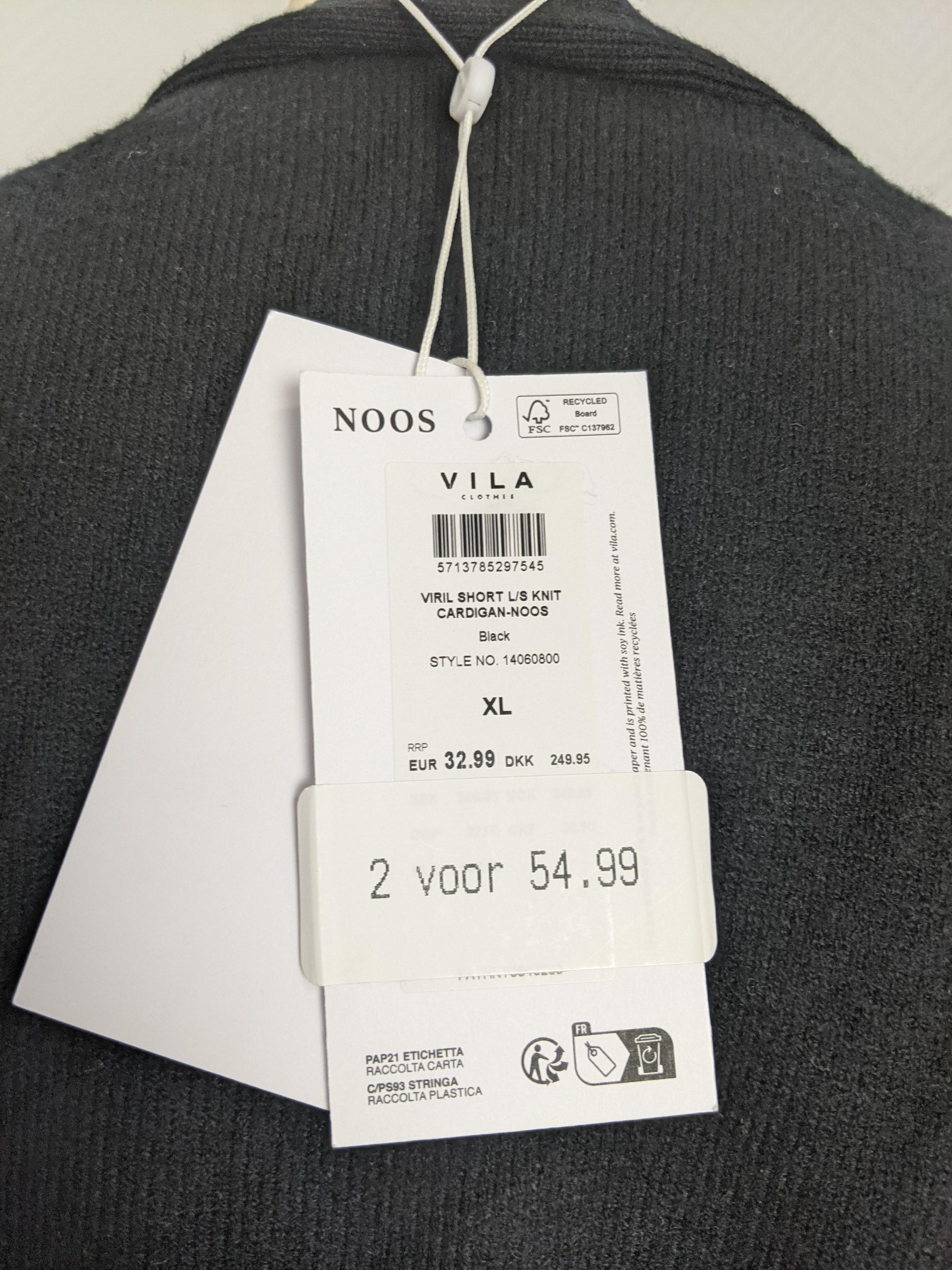 Close-up of garment tags