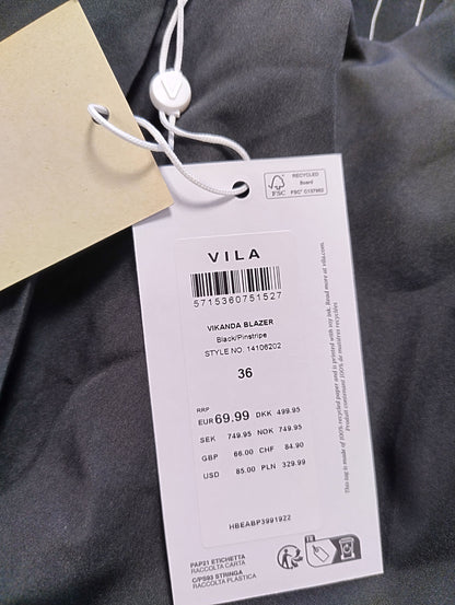 Tag showing details of Vila black pinstripe blazer