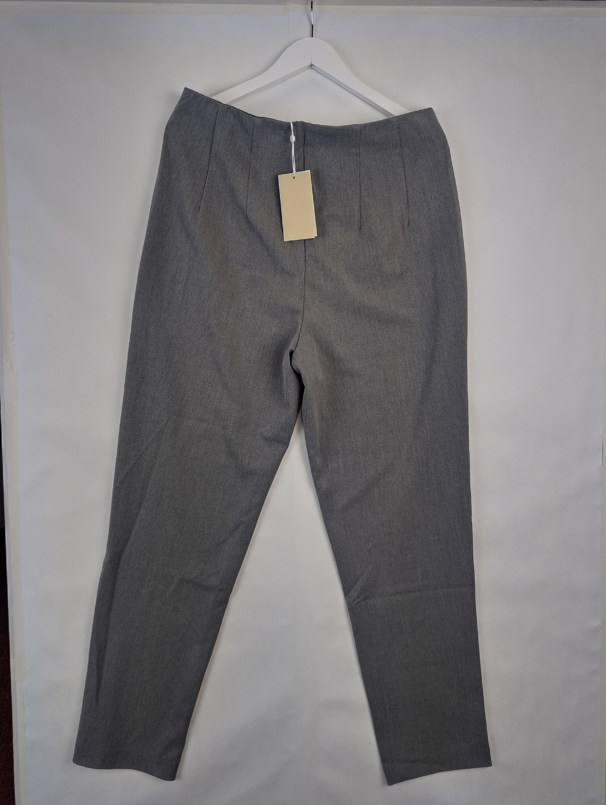 Back view of grey pants on hanger
