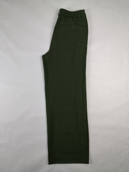 Side view of khaki green wide leg pants