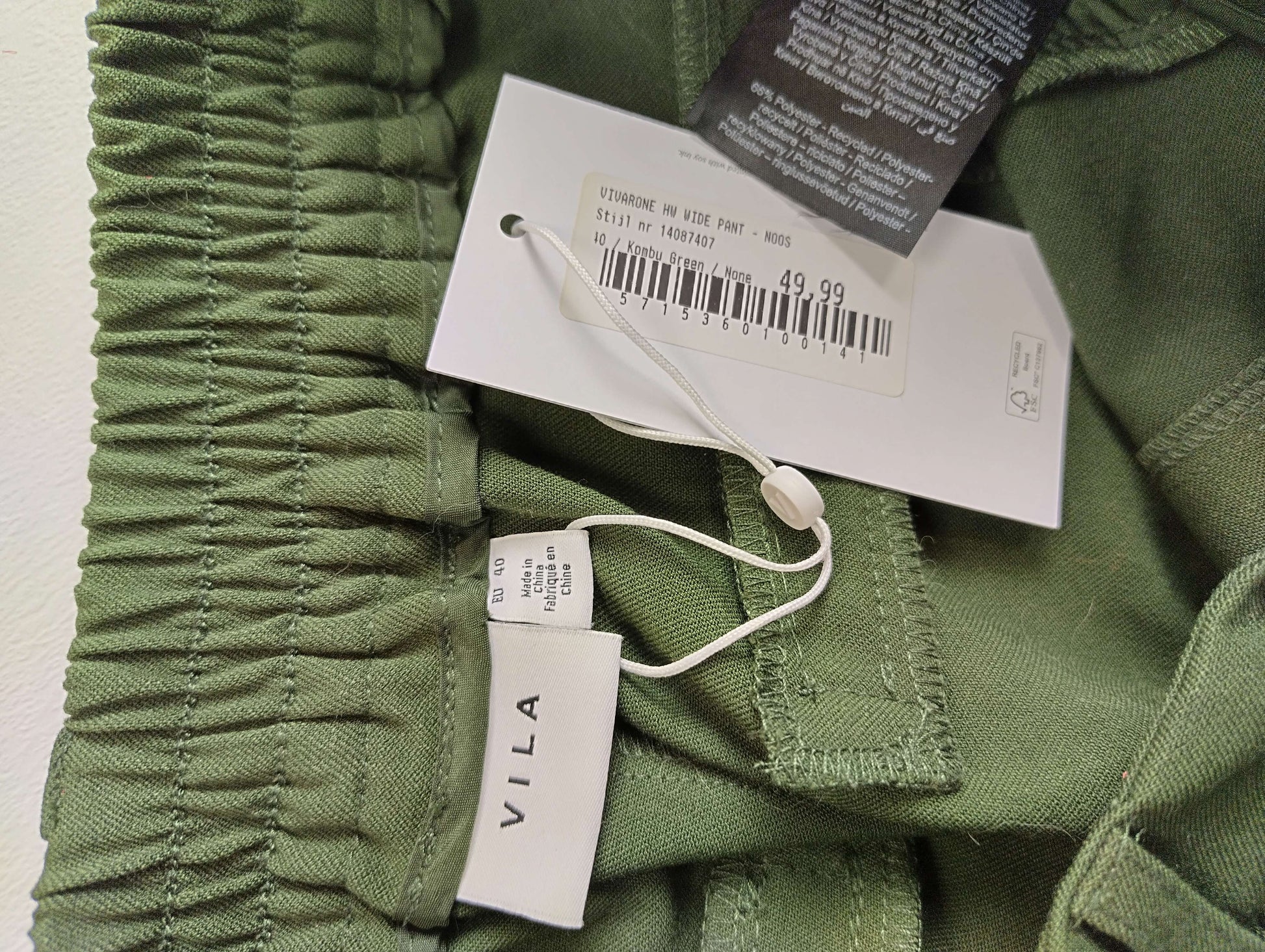 Close-up of tags on Vila pants