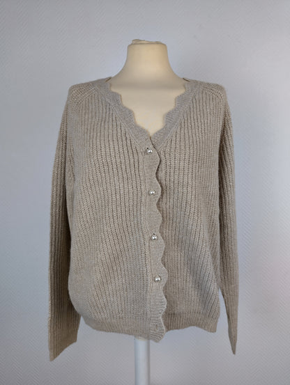 Front view of Vila Natural Glitter Knit Cardigan