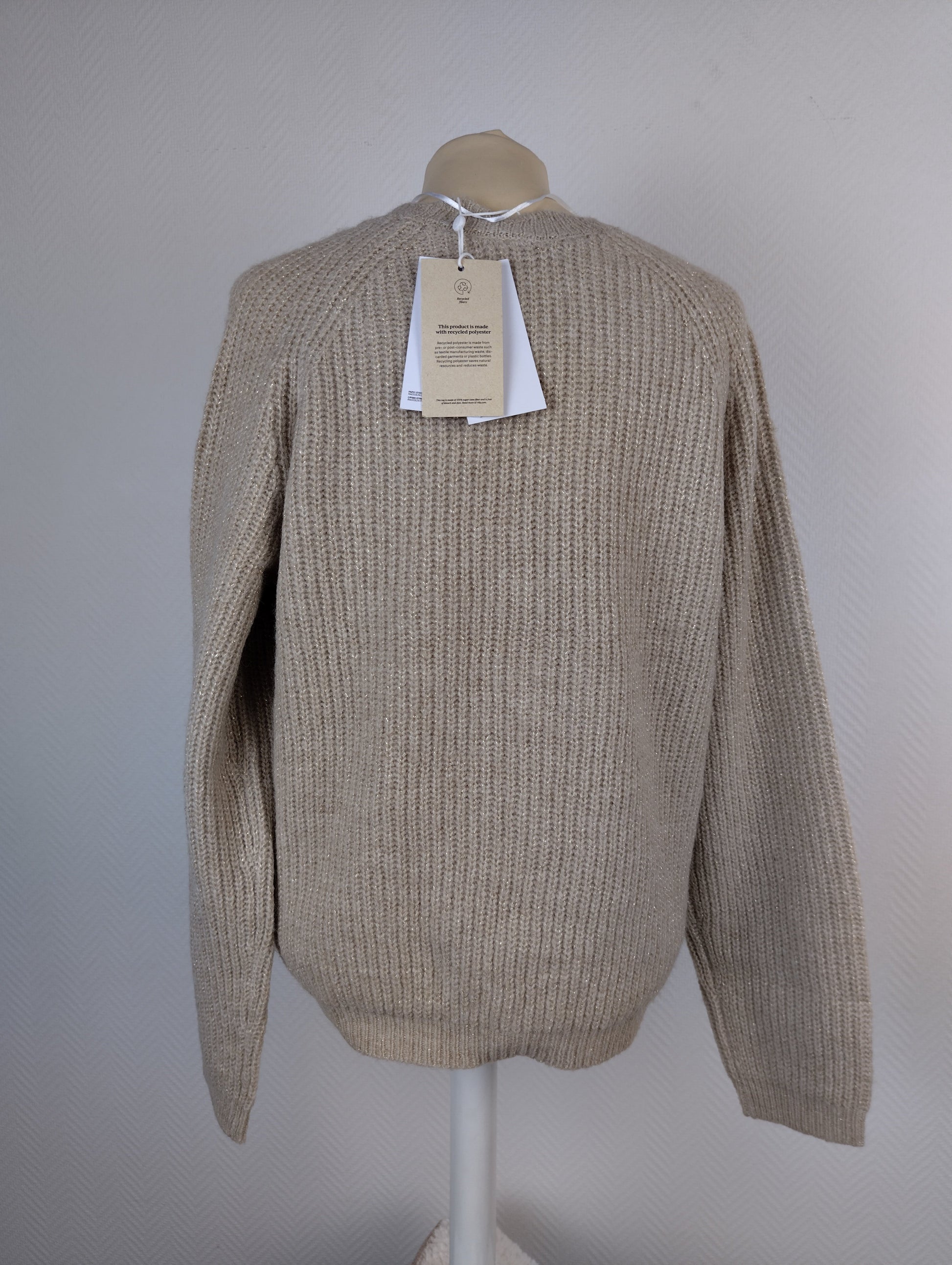 Back view of Vila Natural Glitter Knit Cardigan