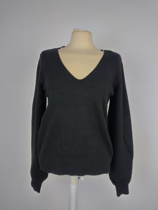 Front view of black V-neck sweater