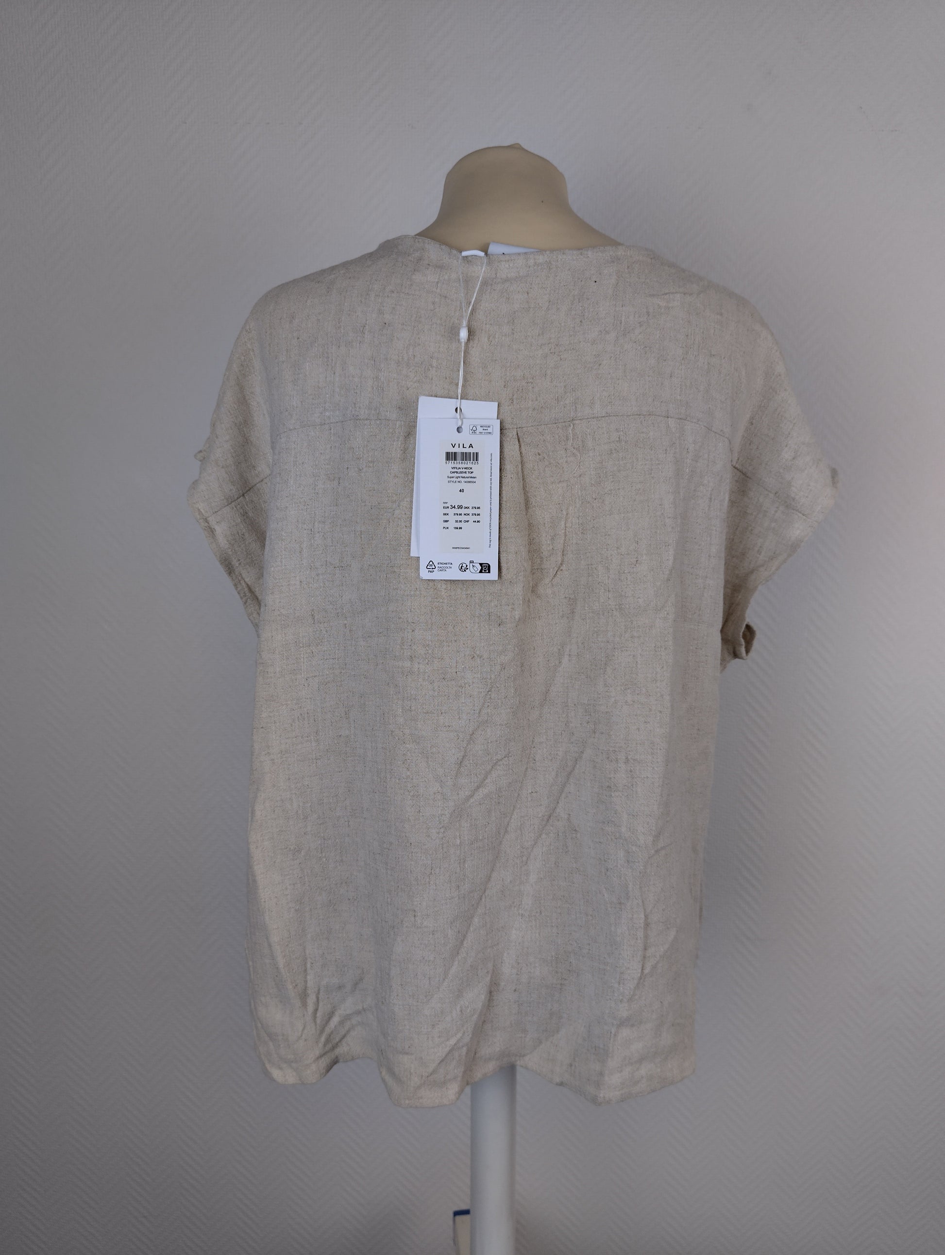 Back view of Vila V-neck cap sleeve top