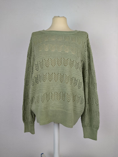 Front view of Vila swamp green pointelle knit sweater