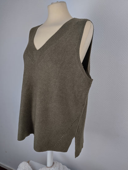 Front view of olive green knit vest