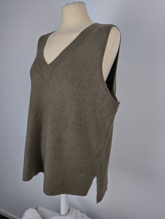 Front view of olive green knit vest