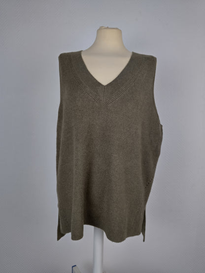 Side view of olive green knit vest