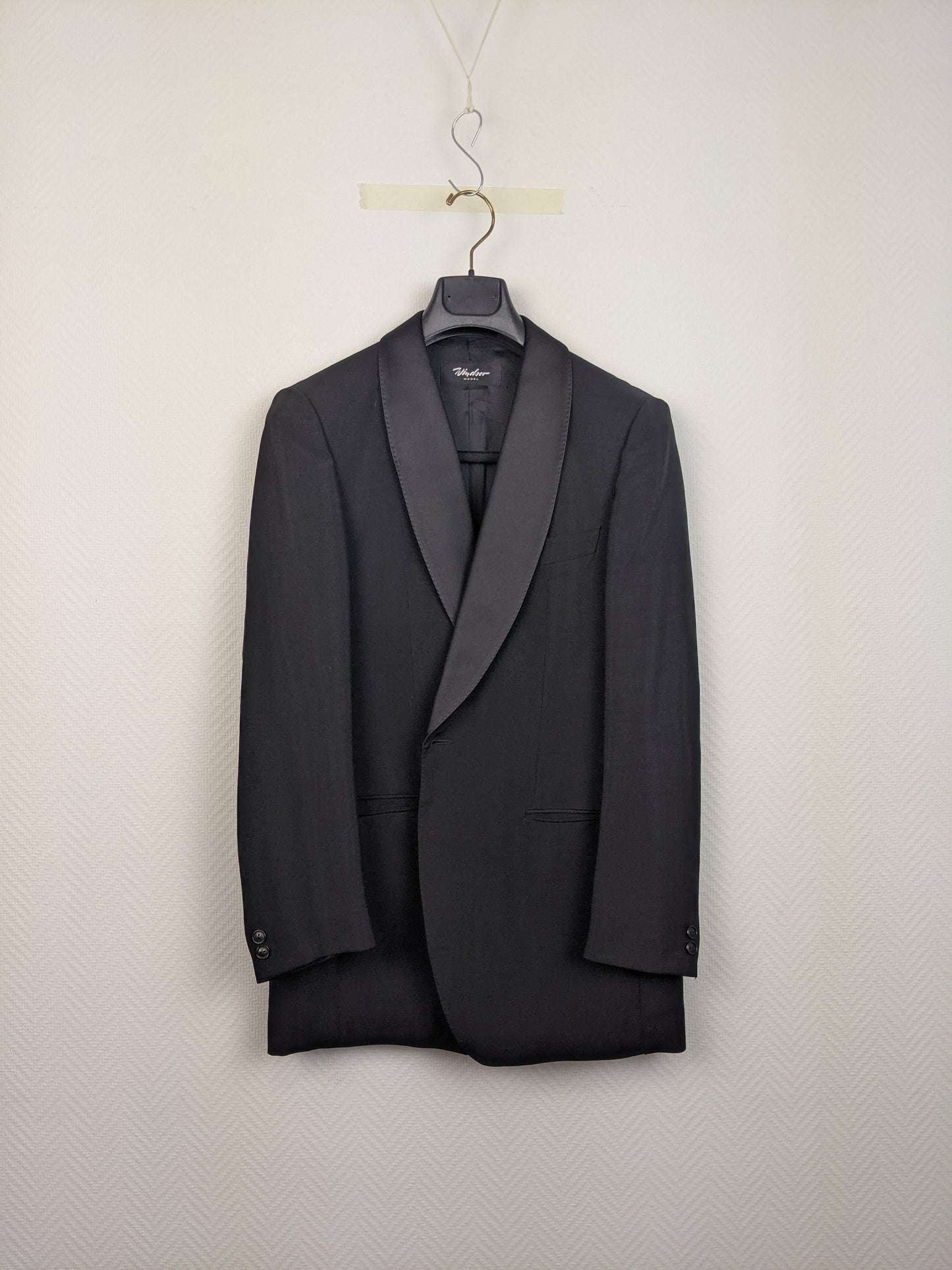 Front view of black tuxedo jacket