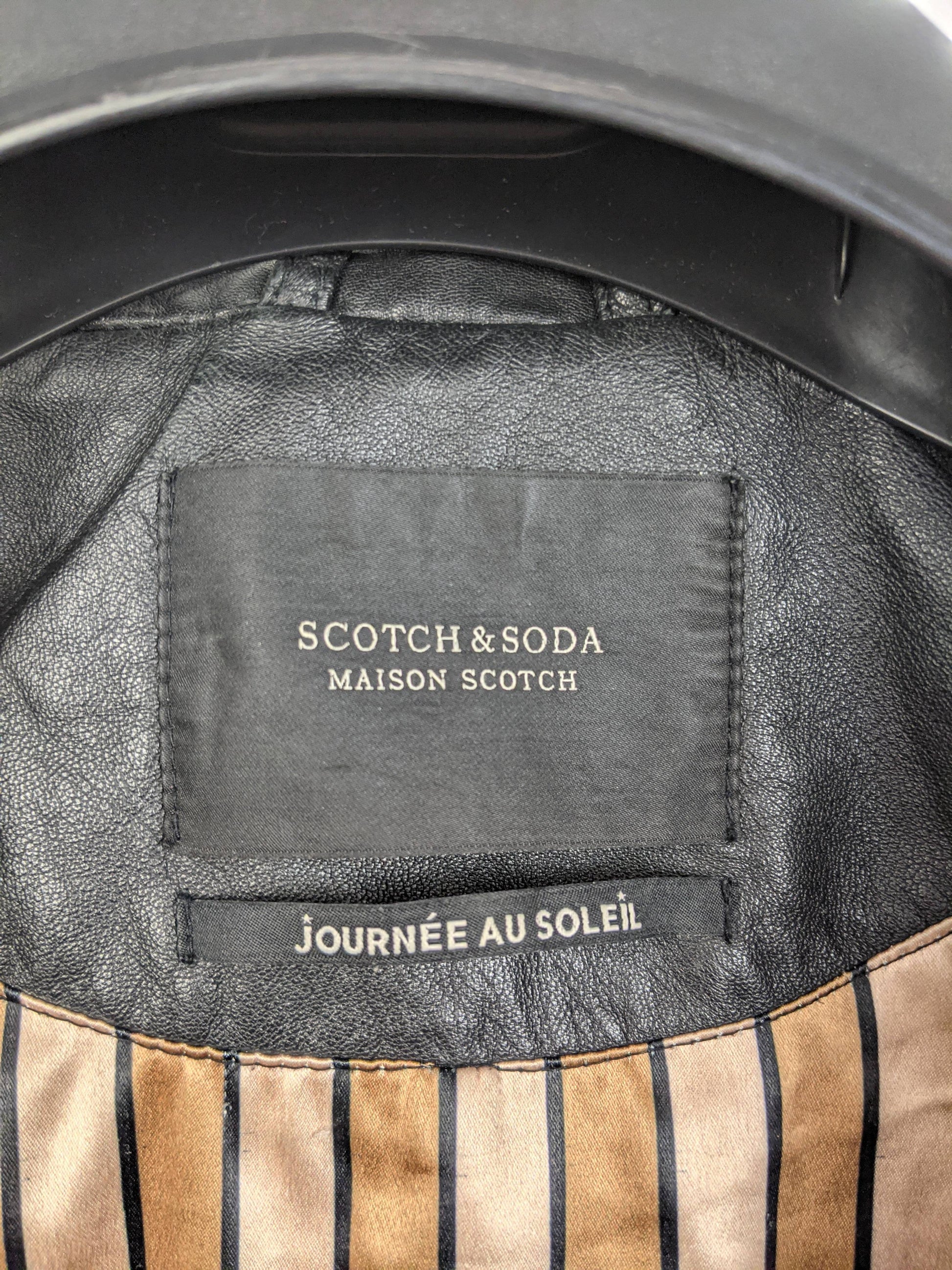 Label of Scotch & Soda black leather biker jacket