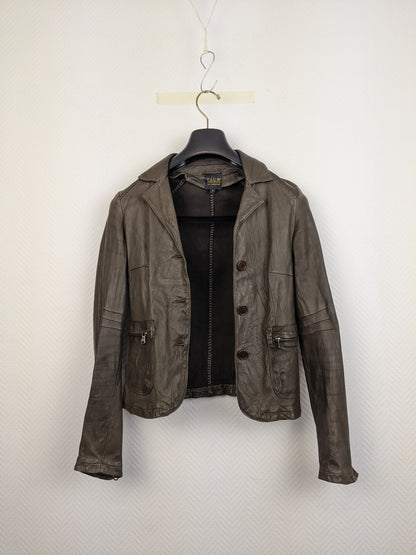 Front view of Pauw Amsterdam brown leather jacket