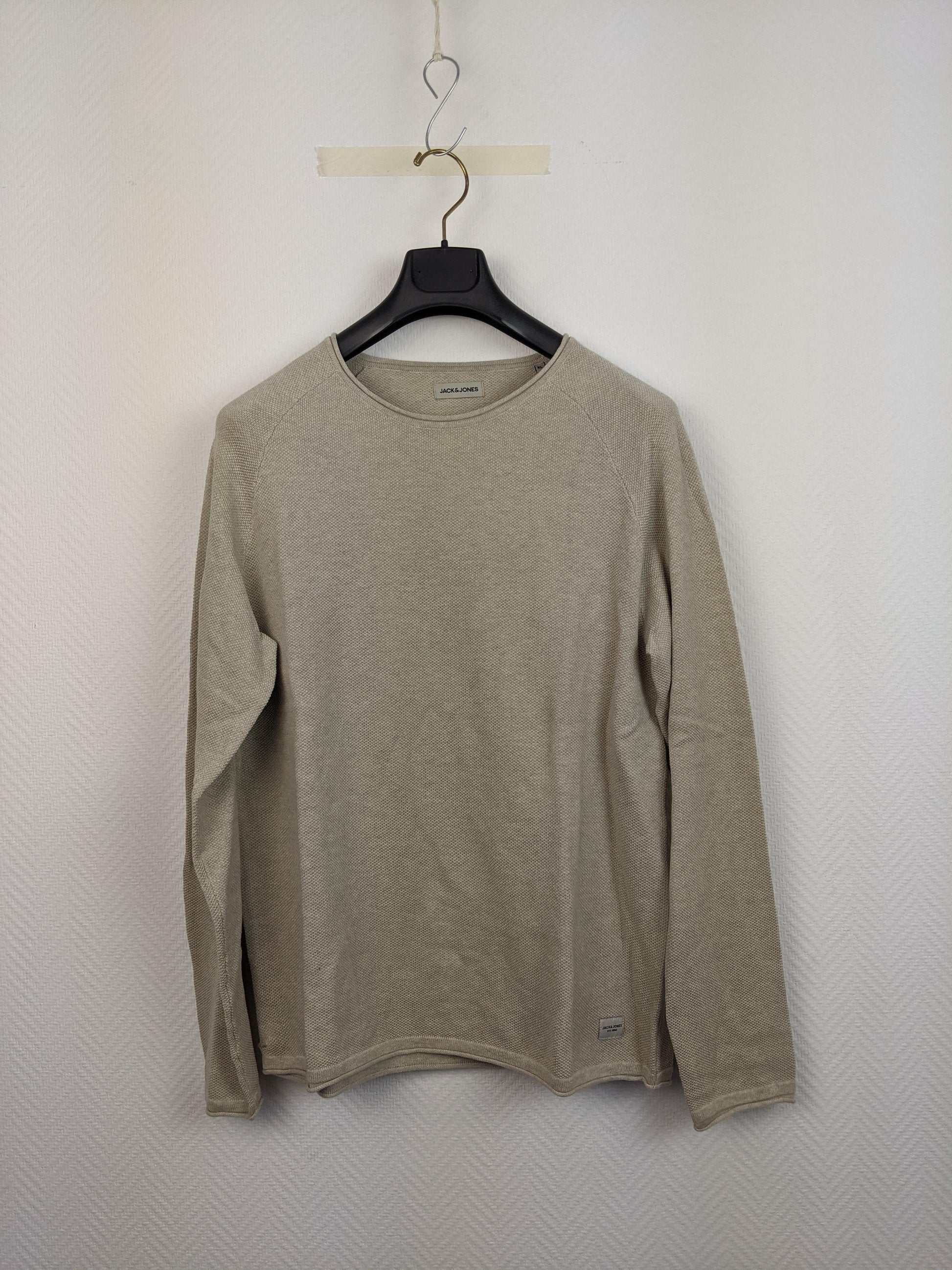 Front view of Jack & Jones beige long sleeve sweater